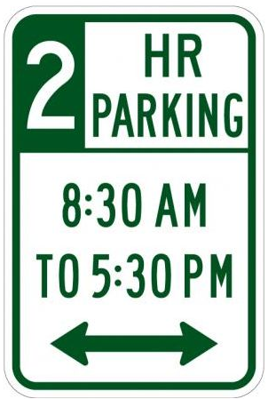 Limited hours parking sign